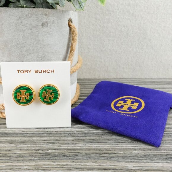 Tory Burch Women's Semi Precious Stud Earrings Green OS - Picture 4 of 13